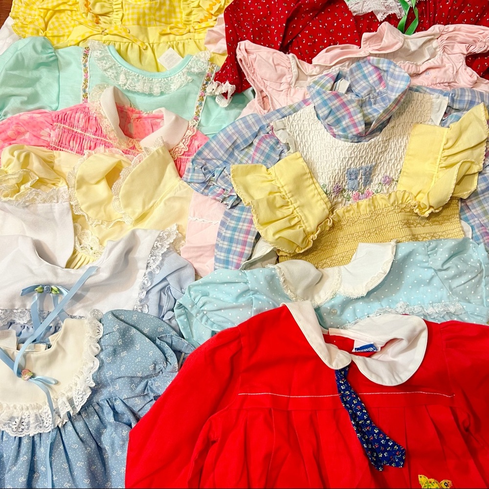 COPY - Vintage baby girl dresses lot variety sizes brands frilly smocked lace 12